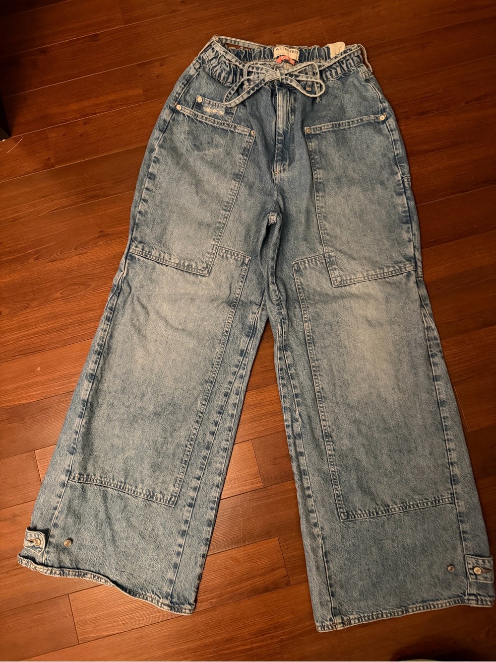 Free People We The Free CRVY Wide Leg Utility Jeans Large Patch Pocket